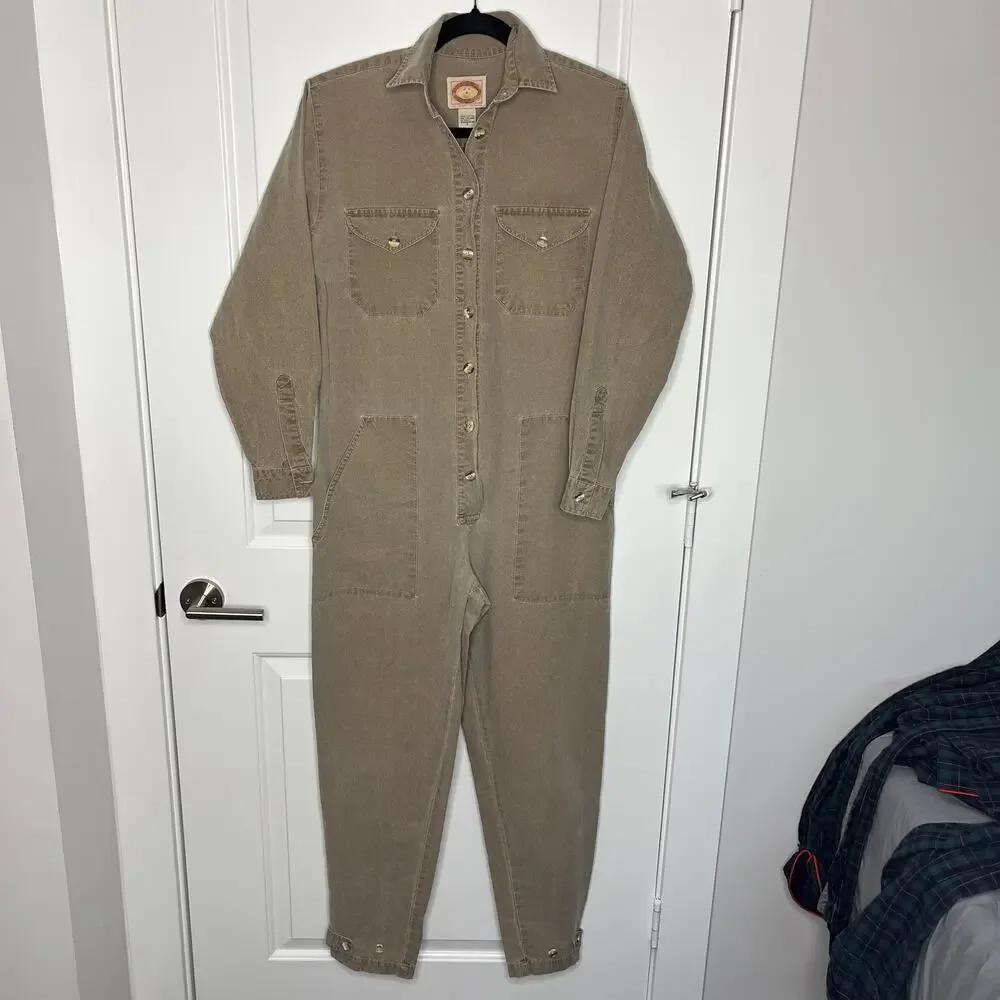 Banana Republic Vtg Jumpsuit Size S Brown Cotton Utility Coverall Boilersuit